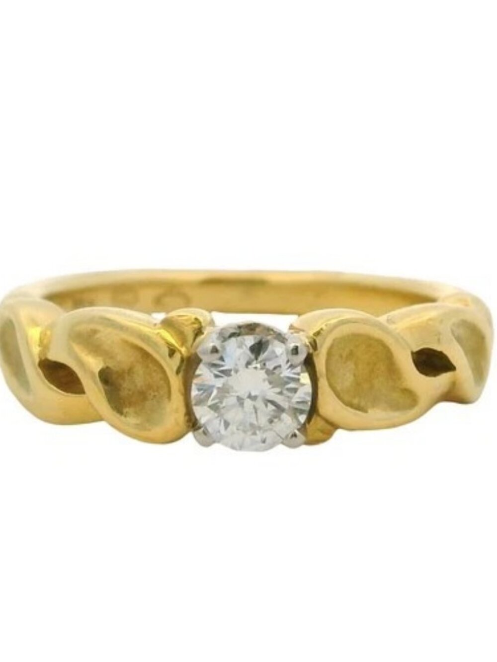 Vintage Gucci 18kt Yellow Gold 0.33ct Diamond Solitaire Twist Band Ring Size 6
